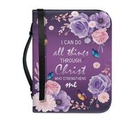 pochikiki-brand Funda para Biblia con cita bíblica y cremallera con cruz y frase de Dios para libros bíblicos bolsos de iglesia funda protectora transporte cuero PU bolso de mujer