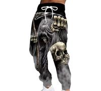 pochikiki-brand Pantalones de chándal para Hombre con un Estampado gráfico 3D, Cool Que representa una Calavera, Pantalones Deportivos Informales de Estilo Retro con Cintura elástica