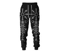 pochikiki-brand Pantaloni da Jogging Viking da uomo Pantaloni Harem con Coulisse e Stampa Viking per gli Amanti Della Cultura nordica