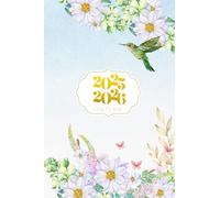 pocket calendar 2025-2026 small for purse, 4x6 in: 2 year , for girls , flower design, hummingbird, sky blue and gold