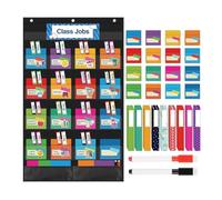 Pocket Chart Organizer, Classroom Teaching Board, 24x22in Colorful Heavy Duty Educational Display with MultiSlot Storage System, Sturdy Learning Tool Kit, Interactive Class Job Design, School Home Use