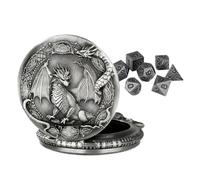 Pocket Dice Kit - Astro Polyhedral Container Vault, Seven Random Gameng Cubes Set, Boardroom Entertainment Travel Compendium Leisure Strategy Bundle Adventure Simulation Exploration Kit Pack Module
