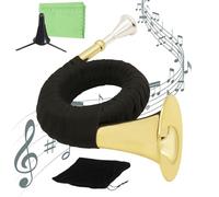 Pocket French Horn, Miniature Brass Musical Instrument Decor, Compact French Horn With Stand Display, Portable Practice Instrument For Outdoor Events Travel Performance Learning Beginners Music Lovers