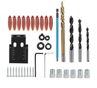 Pocket Hole Jig Kit 38Pcs | 15 Degree Angle Drill Guide for Woodworking | Aluminum Alloy Tool with 3 Sizes Bushings/Drill Bits/Hex Wrenches