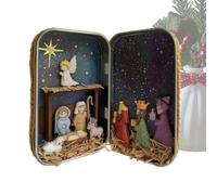 Pocket Nativity Scene Mini - High-Performance Portable 3D Festive Decorative Holy, Compact, Figurines Christmas Jesus Box, Shelf Office Home Bedroom Living | Shelf Office Home Bedroom Living Room