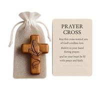 Pocket Prayer Cross, Handmade Wood Pocket Cřosswith Gauze Card, Spiritual Encouragement Memorial Religious Gift For Christians Catholics, Silent Embrace Of Faith, 2.36x1.57 Inches, 1 Cross + Cařd