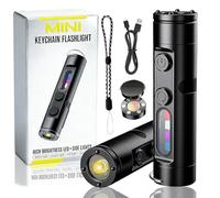 Pocket Rechargeable EDC Flashlight, 500 High Lumens Mini Keychain Light with Fire Starter & Window Breaker, 9 Lighting Modes, Compact LED Light for Camping, Hiking, Emergency (Black,Ignition type)