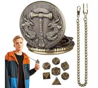 Pocket Watch Dice Set, Unique Dragon Metal Polyhedral Dice, Vintage Pocket Clock Case, Alloy Stylish RPG Accessory, Role-Playing Card Games, Present for Board Game Entusiasts