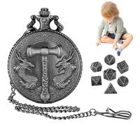 Pocket Watch Dice Set, Unique Dragon Metal Polyhedral Dice, Vintage Pocket Clock Case, Alloy Stylish RPG Accessory, Role-Playing Card Games, Present for Board Game Entusiasts