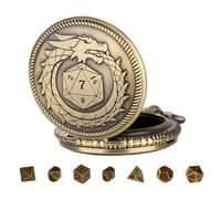 Pocket Watch Dice - Token de metal, Die Fantástico | Polieddral Board Dice Set In Antique Shell Holder for Role Playing RPG Accesorios de juego Colector Cosplay Decoración Ornamento Estrategy Session