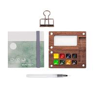 Pocket Watercolor Travel Set - Juego de pintura compacto con 8 paletas de cuadrícula y libro de dibujos, suministros artísticos con lápices de cepillo de agua, pinzas para aglutinantes y herramientas