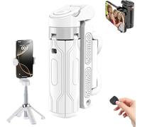 Pocketflex Mini Tripod, Razunoth Tripod Mini JJ02, Portable Mini Handheld Tripod, 360° Rotation Selfie Stick with Detachable Remote Control (White (no Light))