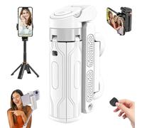 Pocketflex Mini Tripod, Razunoth Tripod Mini JJ02, Tripod JJ02 Pocketflex, 360° Rotation Selfie Stick Tripod with Remote, One-Touch Push Button Switch Phone Tripod Supports Up to 2kg (White-1 Light)