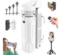 Pocketflex Mini Tripod, Razunoth Tripod Mini JJ02, Tripod Jj02 Pocketflex, Pocketflex Tripod with Detachable Remote Control, 360° Rotation Adjustable Selfie Stick Tripod (White,Double Light)