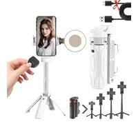 Pocketflex Mini Tripod, Tripod Jj02 Pocketflex, 2025 New 360° Portable Rotation Bluetooth Retractable Tripod for Cell Phone, Extendable Grip Phone Tripod with Detachable Remote (1 Light,White)