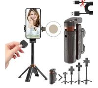 Pocketflex Mini Tripod, Tripod Jj02 Pocketflex, 2025 New 360° Portable Rotation Bluetooth Retractable Tripod for Cell Phone, Extendable Grip Phone Tripod with Detachable Remote (1 Light,Black)