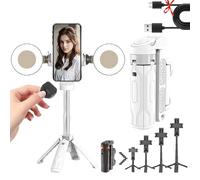 Pocketflex Mini Trípode, 2025 Nuevo Trípode Retráctil Bluetooth con Rotación de 360° trípode para movil, Trípode de Agarre Extensible con Control Remoto Desmontable (2 Luces,Blanco)