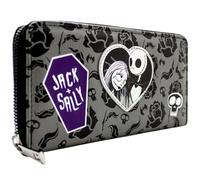 PocketGear TNBC Nightmare Before Jack & Sally Christmas Patrón de Rosa Cartera Clutch Bolsillo para Monedas & Porta-Tarjetas, Gris