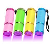 POCKETMAN Mini linternas, 9 linternas LED y linterna de mano de colores surtidos con 4 unidades, pequeñas linternas LED portátiles para camping, senderismo, al aire libre (luz UV)