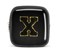 Pocmimut Bolsa de maquillaje, neceser de viaje personalizada, artículos de moda A-Z, regalo de cumpleaños para adolescentes y adolescentes, novia, profesora y madre, Negro -, Mini , X