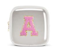 Pocmimut Bolsa de maquillaje, neceser de viaje personalizada, artículos de moda A-Z, regalo de cumpleaños para adolescentes y adolescentes, novia, profesora y madre, Blanco, Mini , A