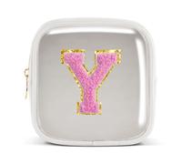 Pocmimut Bolsa de maquillaje, neceser de viaje personalizada, artículos de moda A-Z, regalo de cumpleaños para adolescentes y adolescentes, novia, profesora y madre, Mini-Blanco, Mini , Y