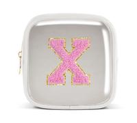 Pocmimut Bolsa de maquillaje, neceser de viaje personalizada, artículos de moda A-Z, regalo de cumpleaños para adolescentes y adolescentes, novia, profesora y madre, Mini-Blanco, Mini , X