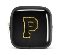 Pocmimut Bolsa de maquillaje, neceser de viaje personalizada, artículos de moda A-Z, regalo de cumpleaños para adolescentes y adolescentes, novia, profesora y madre, Negro -, Mini , P