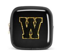 Pocmimut Bolsa de maquillaje, neceser de viaje personalizada, artículos de moda A-Z, regalo de cumpleaños para adolescentes y adolescentes, novia, profesora y madre, Negro -, Mini , W