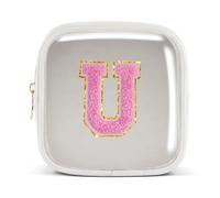 Pocmimut Bolsa de maquillaje, neceser de viaje personalizada, artículos de moda A-Z, regalo de cumpleaños para adolescentes y adolescentes, novia, profesora y madre, Mini-Blanco, Mini , U