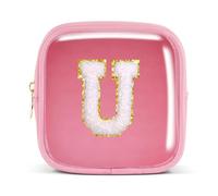 Pocmimut Bolsa de maquillaje, neceser de viaje personalizada, artículos de moda A-Z, regalo de cumpleaños para adolescentes y adolescentes, novia, profesora y madre, Mini-Rosa, Mini , U