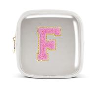 Pocmimut Bolsa de maquillaje, neceser de viaje personalizada, artículos de moda A-Z, regalo de cumpleaños para adolescentes y adolescentes, novia, profesora y madre, Mini-Blanco, Mini , F