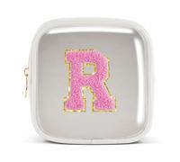 Pocmimut Bolsa de maquillaje, neceser de viaje personalizada, artículos de moda A-Z, regalo de cumpleaños para adolescentes y adolescentes, novia, profesora y madre, Mini-Blanco, Mini , R