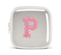 Pocmimut Bolsa de maquillaje, neceser de viaje personalizada, artículos de moda A-Z, regalo de cumpleaños para adolescentes y adolescentes, novia, profesora y madre, Mini-Blanco, Mini , P