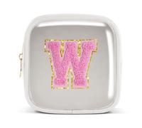 Pocmimut Bolsa de maquillaje, neceser de viaje personalizada, artículos de moda A-Z, regalo de cumpleaños para adolescentes y adolescentes, novia, profesora y madre, Mini-Blanco, Mini , W