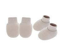 Pocoiau 1 juego de guantes para recién nacidos con calcetines y arañazos en la piel sensible, guantes y fundas para pies cómodos y transpirables, esenciales para viajes para bebés, Té con leche, Talla