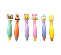 Pocoiau 6 bolígrafos cortos de agarre ergonómico con dibujos animados para escribir tintas azules de 0,7 mm, suministros de oficina escolar y grasa para escribir