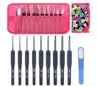 Pocoiau 9 agujas ergonómicas de ganchillo de agarre suave de 2,0 mm a 6,0 mm de aluminio con estuche de almacenamiento y tijeras para tejer, aguja ergonómica para tejer