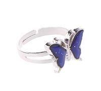 Pocoiau Anillos ajustables con diseño de mariposa, cambio de color, tamaño ajustable, temperatura elegante, para niñas y niños, corazón llorando, joyería de moda