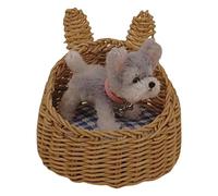 Pocoiau Cesta De Casas Muñecas Ratán para Casas Muñecas Juego Simulación En Miniatura Cama Perros Coleccionable Cama Perros En Miniatura Mimbre Hecho A Mano