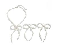 Pocoiau Conjunto De Joyería Con Forma Bowknot Con Cadena Aleación Detalle Perlas Imitación Ligero Cómodo Uso Día A Noche Collar Perlas Para Ocasiones Especiales Diarias
