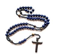 Pocoiau Elegante collar de cuentas de piedra azul que mejora tu aspecto con un elegante collar religioso de oración de rosario