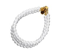 Pocoiau Elegante pulsera de perlas de imitación de triple fila de 6 mm con circonita cúbica para eventos formales y uso diario, pulsera elástica de moda para uso diario, talla única, como se describe