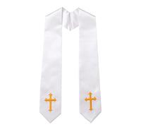 Pocoiau Estola reversible bordada con borlas de diseño cruzado para sacerdotes, pastores, servicios, ceremonias religiosas, estola de clero, blanco, Talla única