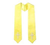 Pocoiau Estola reversible bordada con borlas de diseño cruzado para sacerdotes, pastores, servicios, ceremonias religiosas, estola de clero, amarillo, Talla única