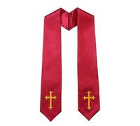 Pocoiau Estola reversible bordada con borlas de diseño cruzado para sacerdotes, pastores, servicios, ceremonias religiosas, estola de clero, Rojo oscuro., Talla única