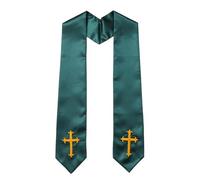 Pocoiau Estola reversible bordada con borlas de diseño cruzado para sacerdotes, pastores, servicios, ceremonias religiosas, estola de clero, Verde Negro, Talla única