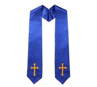 Pocoiau Estola reversible bordada con borlas de diseño cruzado para sacerdotes, pastores, servicios, ceremonias religiosas, estola de clero, azul real, Talla única
