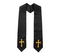 Pocoiau Estola reversible bordada con borlas de diseño cruzado para sacerdotes, pastores, servicios, ceremonias religiosas, estola de clero, Negro, Talla única