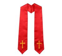 Pocoiau Estola reversible bordada con borlas de diseño cruzado para sacerdotes, pastores, servicios, ceremonias religiosas, estola de clero, rosso, Talla única